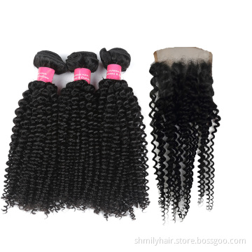 Human Hair Extension Mink Cuticle Aligned Raw Brazilian Virgin Deep Curly Hair Bundles With Frontal Closure